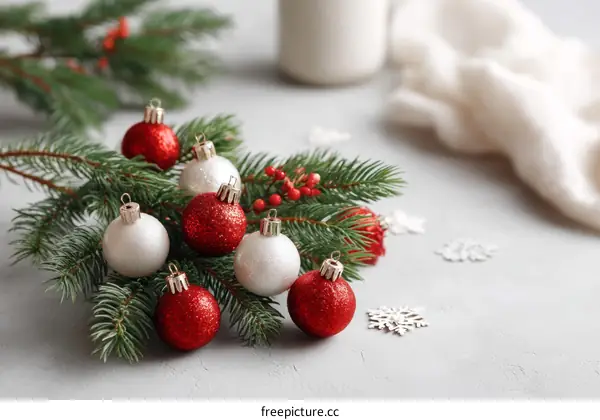 Christmas Decoration Arrangement on a Gray Surface