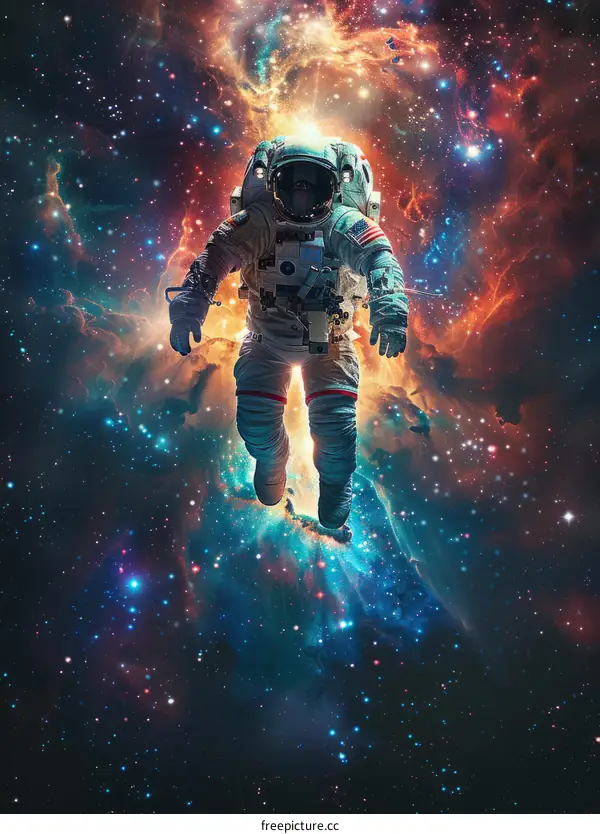 An astronaut in a spacesuit floating in the vastness of space