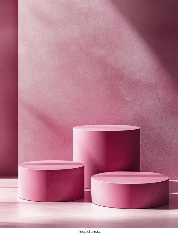 Pink Cylindrical Display Stands for Product Presentation