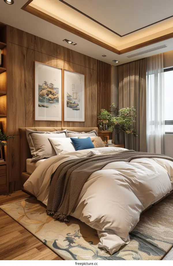 Elegant Wooden Bedroom Interior Design Illustration