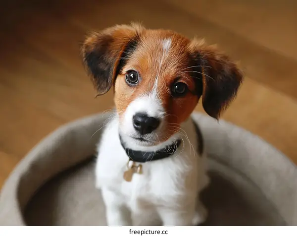 Adorable Puppy in a Cozy Bed