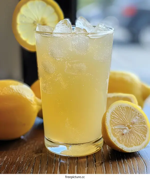 Refreshing Lemonade with Ice and Lemon Slices