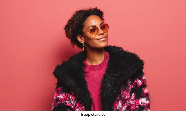 Stylish African Woman in Trendy Pink and Black Coat