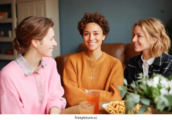 Three Women Friends Enjoying Conversation