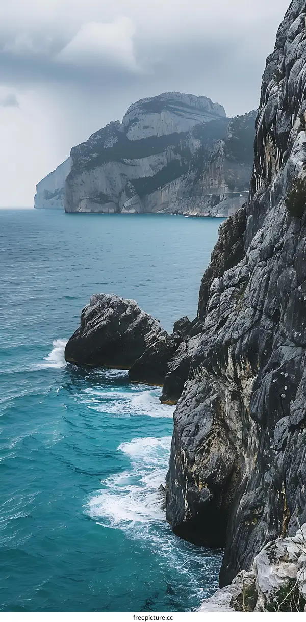 Cliffside View of a Rocky Coastline and Ocean