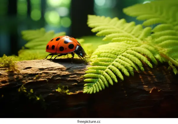 A red ladybug on a green leaf