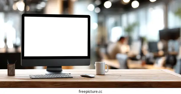 Modern Workspace with Blank Computer Screen