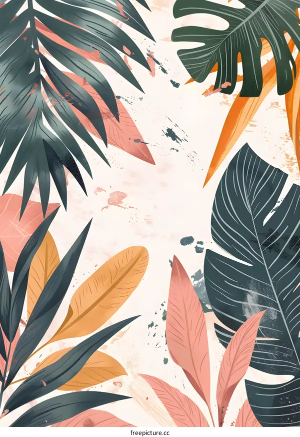 Tropical Leaves and Floral Abstract Background