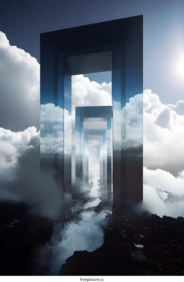 Abstract Glass Gateways in Cloudy Sky