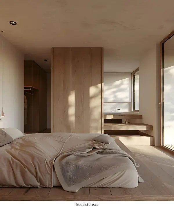 Minimalist Bedroom Interior Design with Wooden Walls and Natural Light