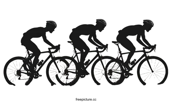 [Transparent Background PNG]Silhouette of Three Cyclists Racing