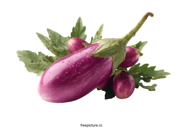 [Transparent Background PNG]Fresh Purple Eggplant with Leaves