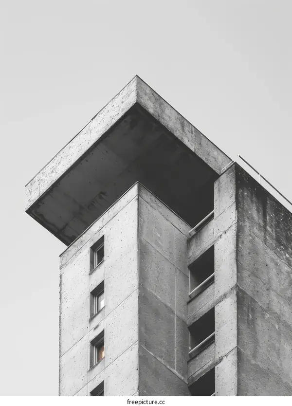 A Brutal Concrete Tower with a Flat Roof