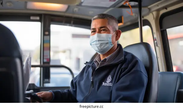 Portrait of a bus driver wearing a mask