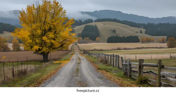 Golden Tree Lined Country Road
