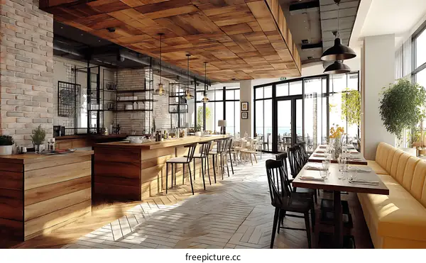 Modern Rustic Restaurant Interior Design with Customers