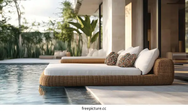 Modern Outdoor Poolside Daybeds with Cushions