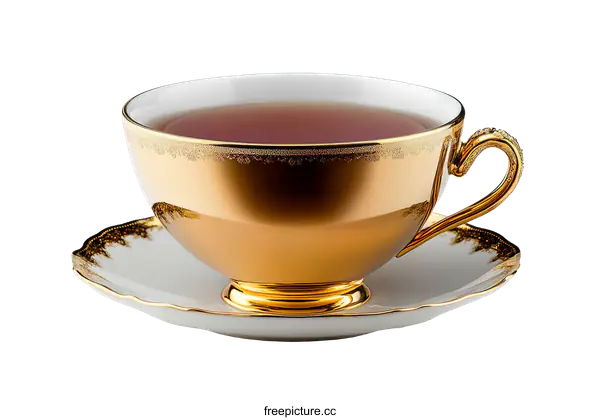 [Transparent Background PNG]Golden Tea Cup and Saucer Set