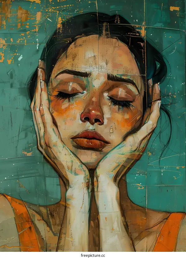 portrait of a crying woman with her hands on her face