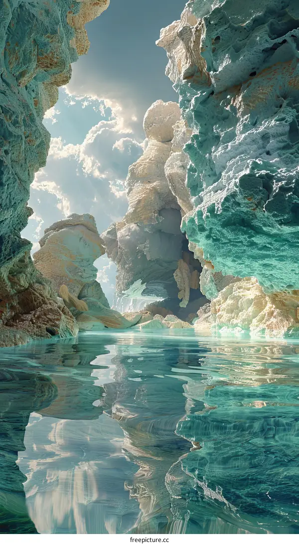 Hypnotic Glowing Lake with Crystalline Rocks