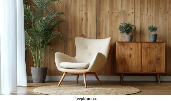 Cozy Living Room with Wooden Accents and Plants