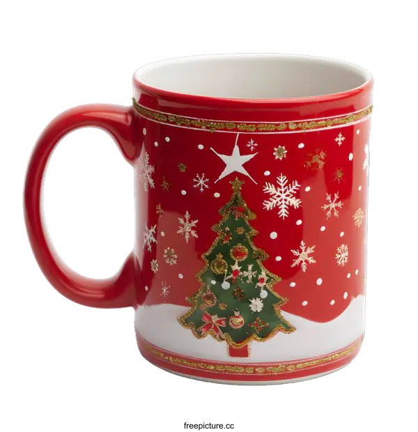 [Transparent Background PNG]Red Christmas Mug With Tree Design