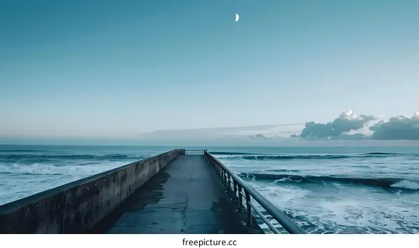 Concrete Pier Extending Over Ocean Waves