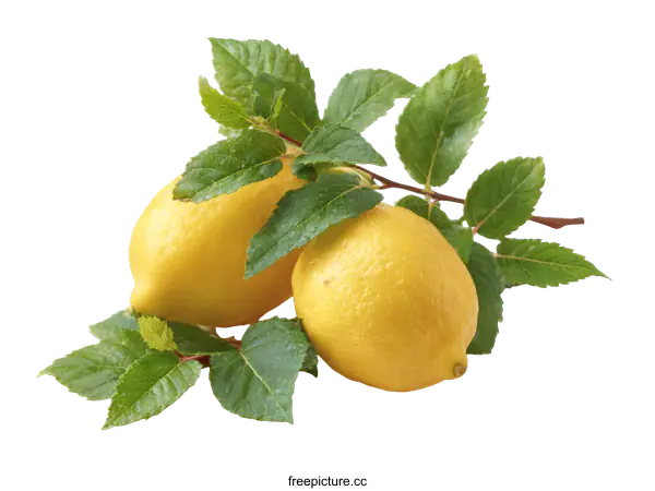 [Transparent Background PNG]Fresh Lemons with Leaves on White Background