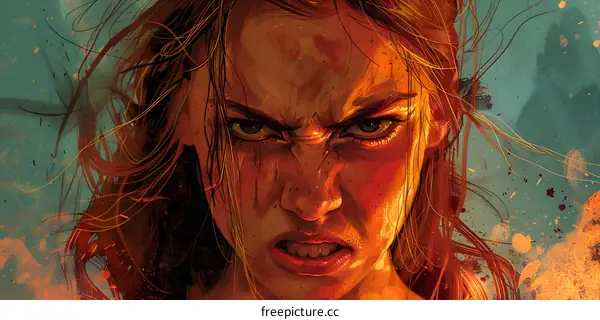 Angry Woman Portrait Art Illustration