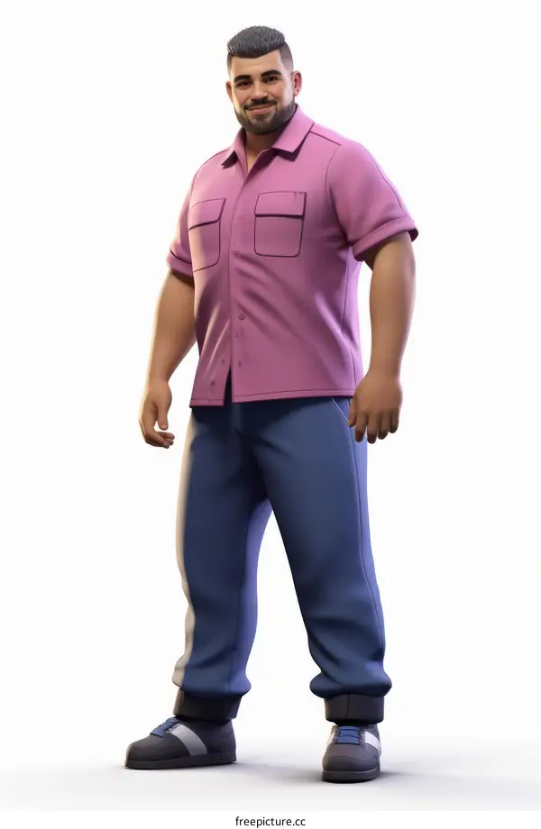 Illustration of a man wearing a pink shirt and blue pants