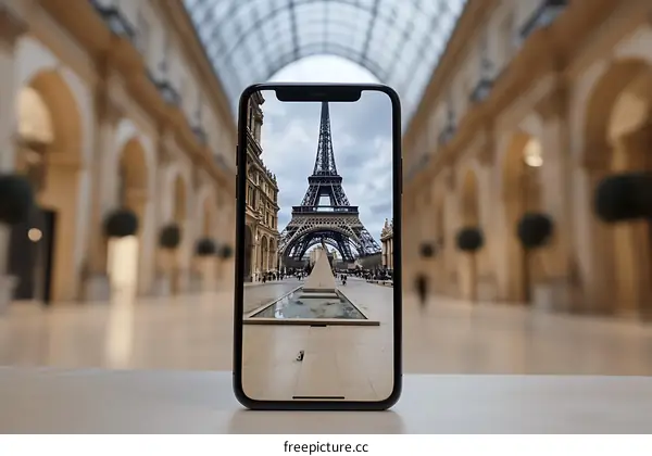 Eiffel Tower View on Phone Screen