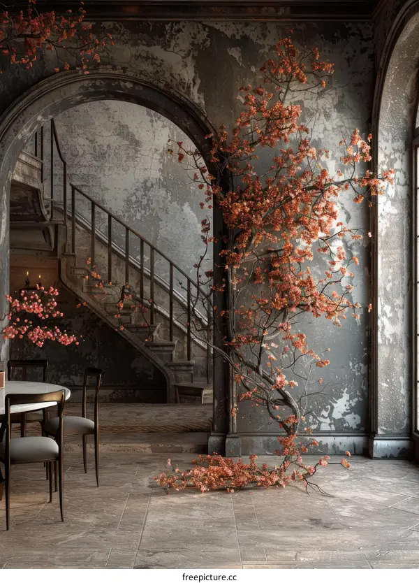 Rustic Vintage Interior with Artistic Floral Display