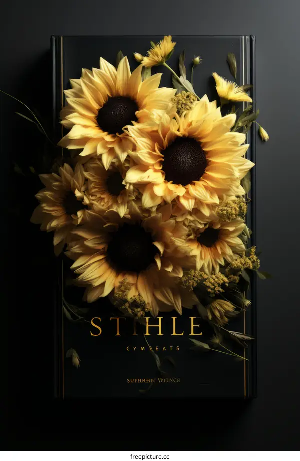 Black Book Cover with Yellow Sunflowers