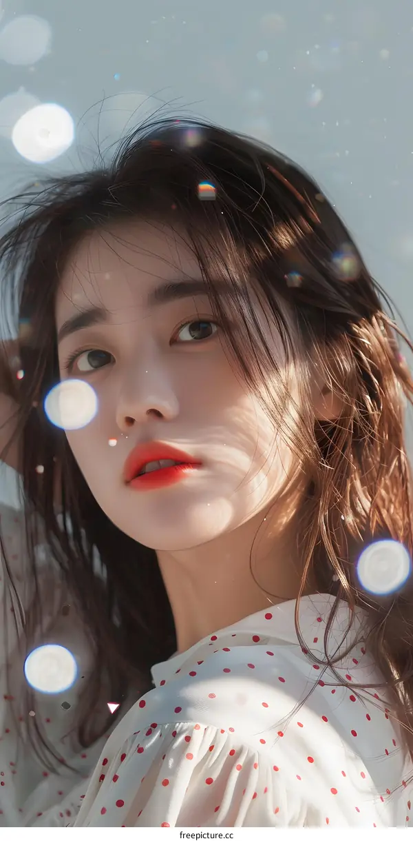 Close up portrait of a young Asian woman with red lips