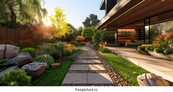 Zen Garden with Minimalist Courtyard