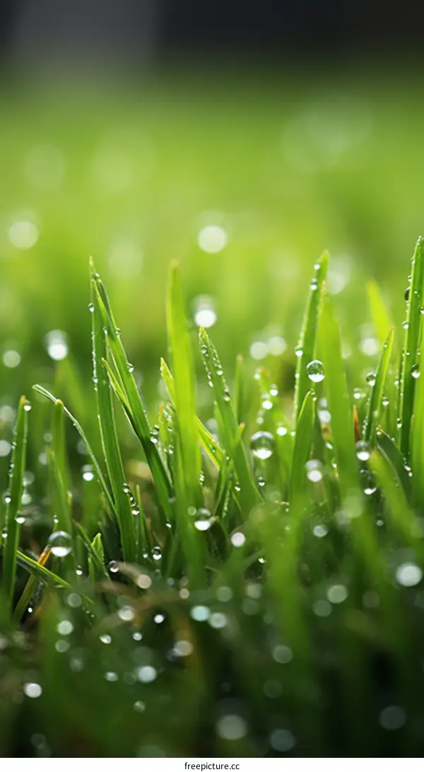 Glistening Water Droplets on Lush Green Grass