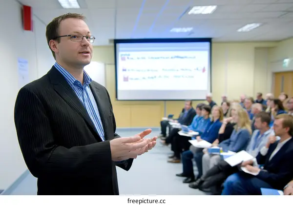 Business Conference Presentation by Caucasian Male