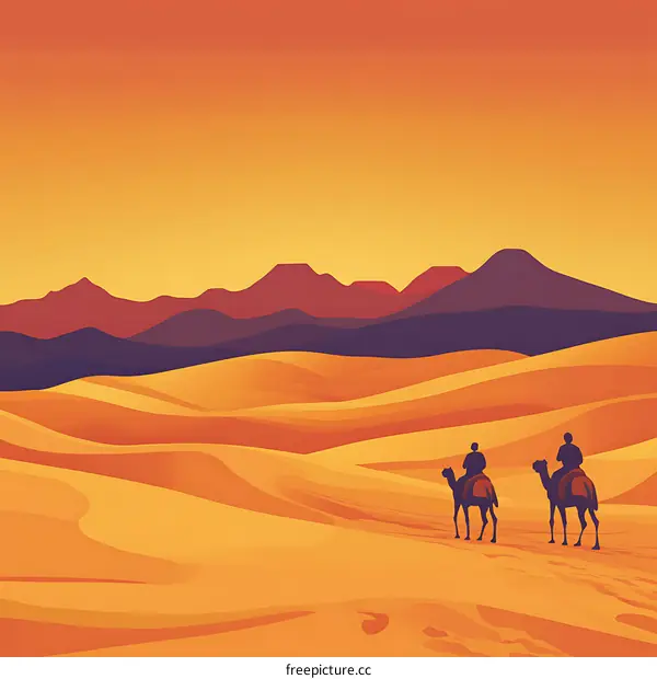 Desert Landscape with Camels and People