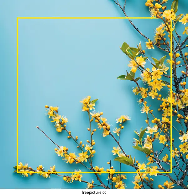 Yellow Flowers on Blue Background with Frame
