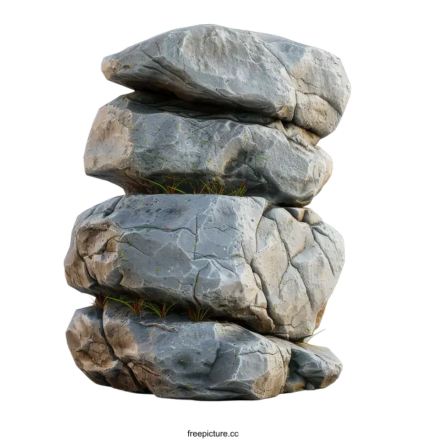 [Transparent Background PNG]gray rocks stack isolated on black background