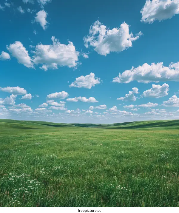 Expansive Grasslands Under a Blue Sky