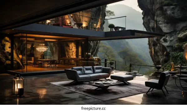 Modern house exterior design with mountain views