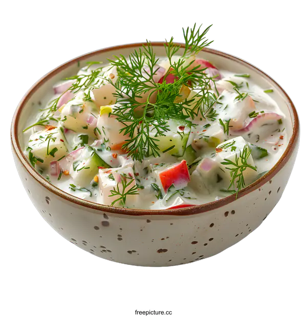 [Transparent Background PNG]Bowl of fresh cucumber salad with yogurt dressing