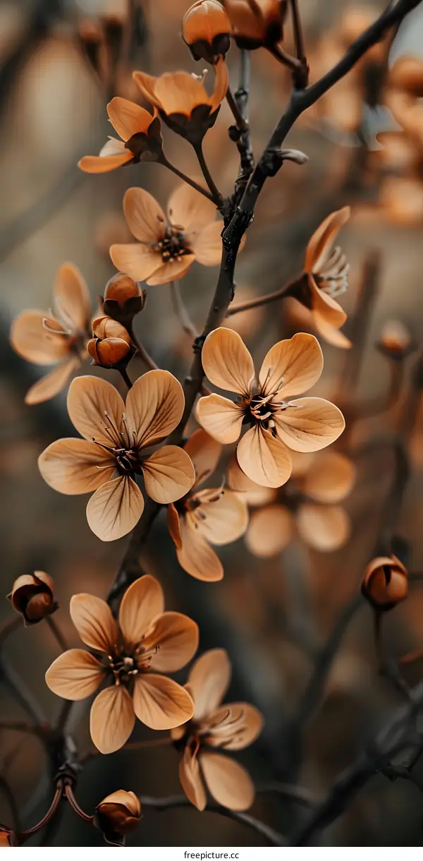 Close Up of Apricot Blossoms in Autumn