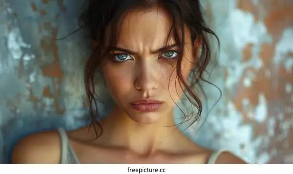 Close-up Portrait of a Woman with Intense Expression