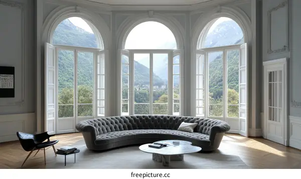 Elegant Living Room with Mountain View