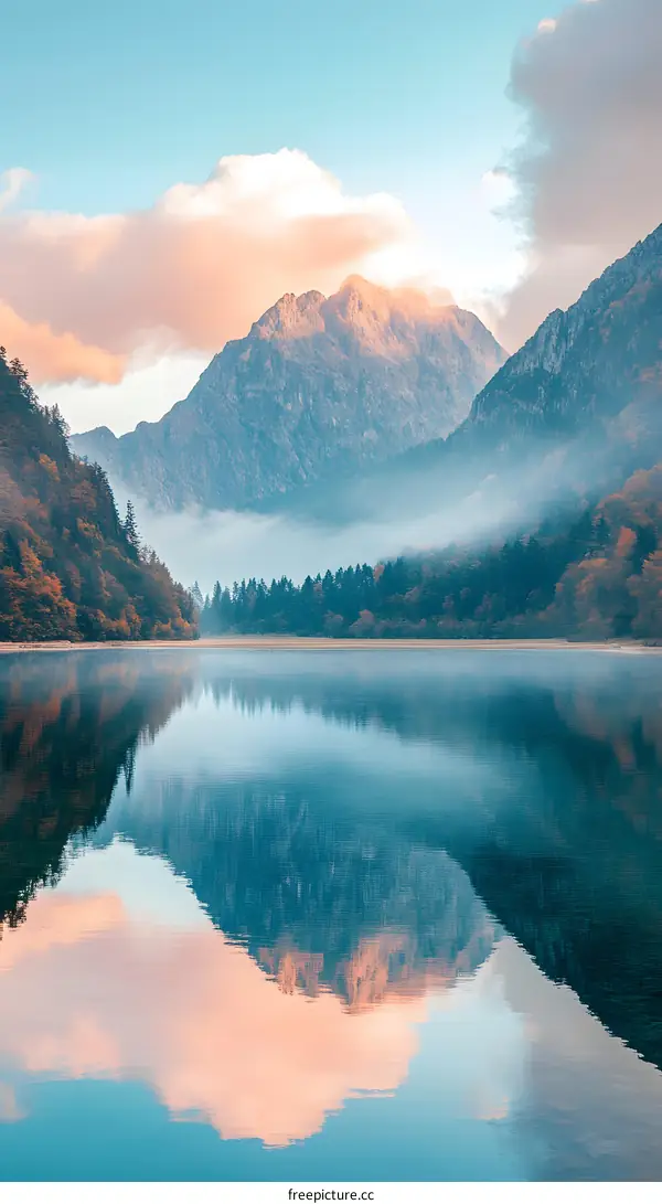 Misty Mountain Reflection in Still Water