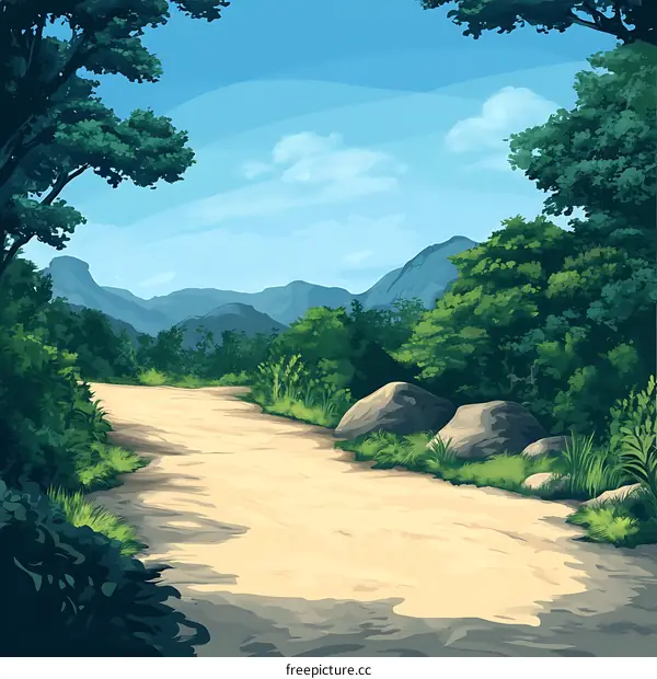 Mountain Landscape with Path Through Forest