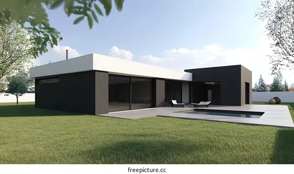 Modern House with Pool and Landscaping