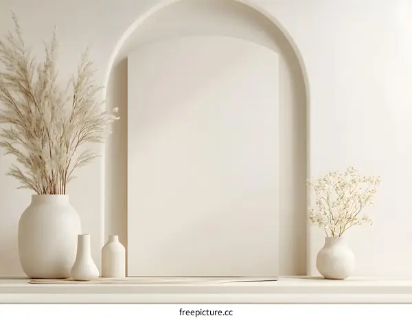 Minimalist White Interior with Arch and Empty Frame